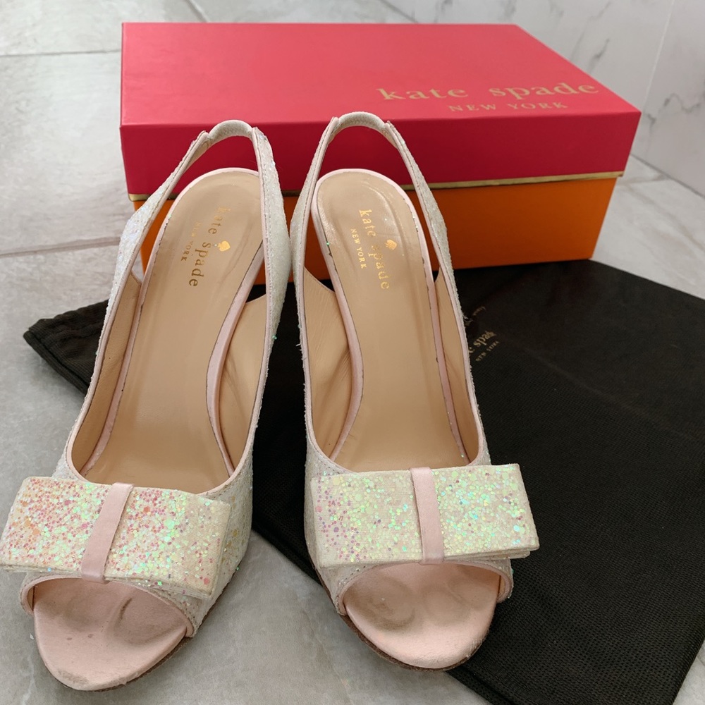 Kate Spade Glitter Bow Pumps Rose Petal Pink 7.5